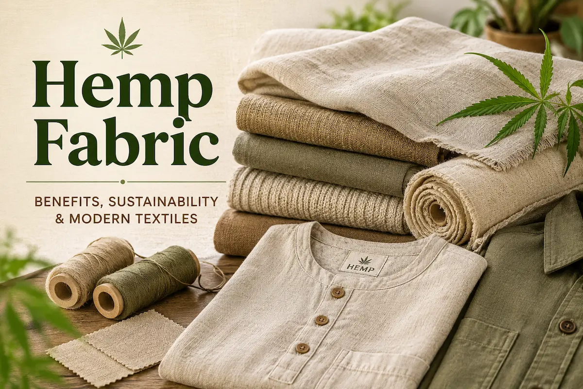 Hemp fabric texture and sustainable hemp textile products used in modern clothing and manufacturing